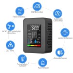 Digital multifunctional tester for air quality, CO2, HCHO, TVOC, temperature and humidity, 5 in 1, black color